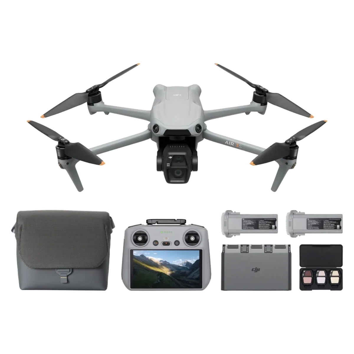 DJI Air 3S Fly More Combo (RC 2 Screen Remote Controller), Drone with 1" CMOS Wide-Angle & Medium Tele Camera for Adults, 4K/60fps, Omnidirectional Sensing & 3 Batteries for Extended Flight Time